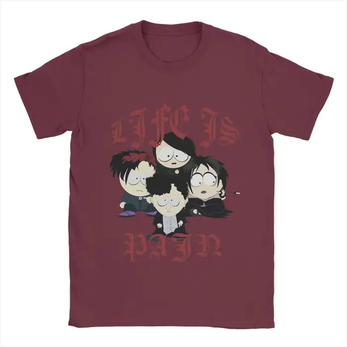 Souths Parks t-shirt été les enfants Goth la vie est douleur Hip Hop T-Shirts hommes col rond grande taille à manches
