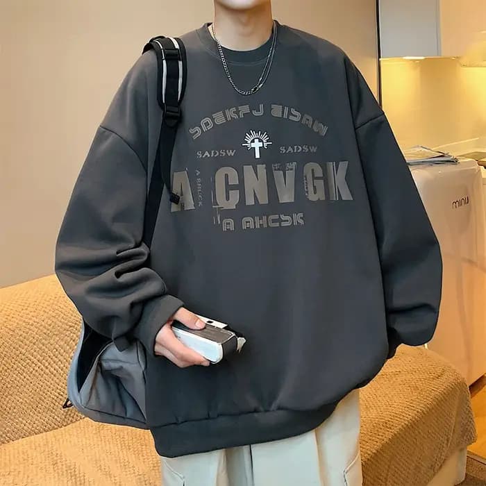 2025 sweat à capuche surdimensionné hommes mode nouveau pull ample col rond jeune vitalité lettre imprimer à manches longues haut S-3XL