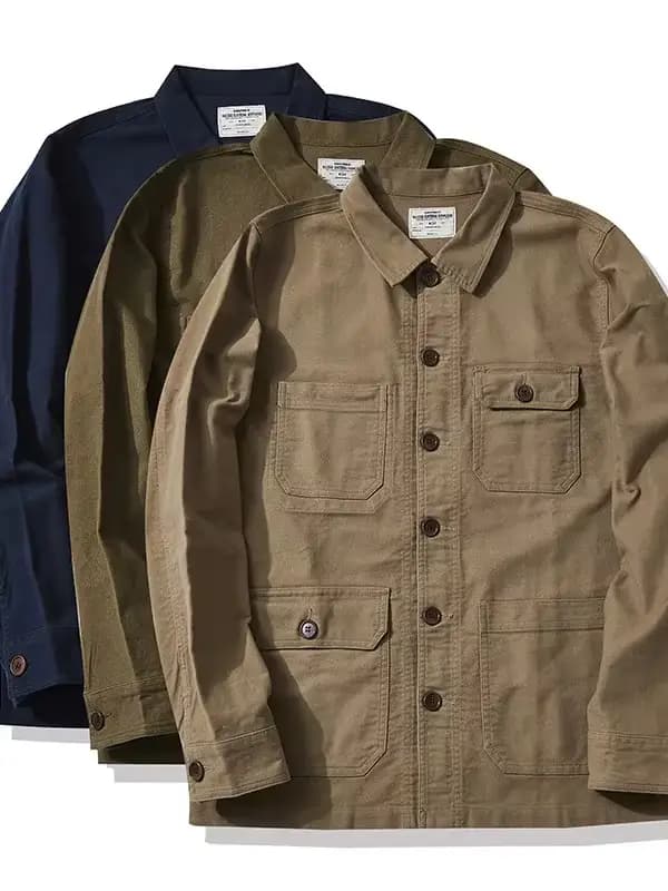 Veste de travail rétro en cuir de molleton épais OKONKWO pour homme
