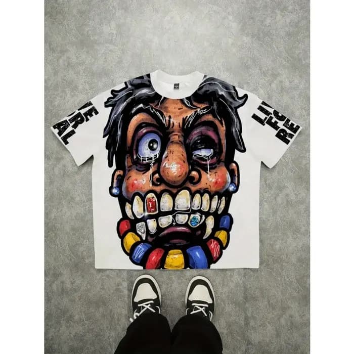 T-shirt à motif de dessin animé abstrait pour hommes