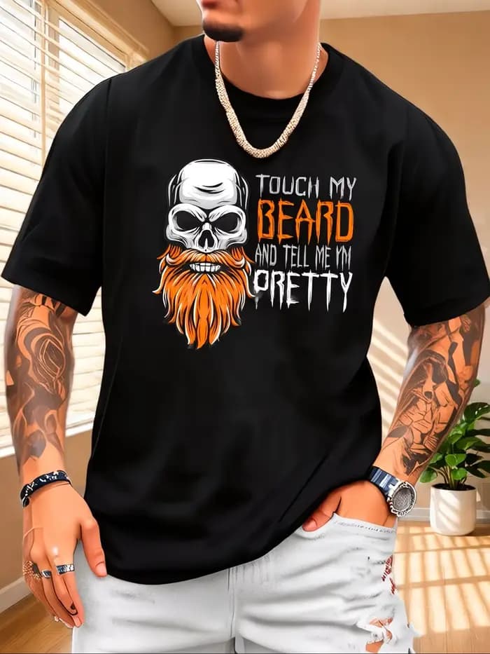 T-shirt à motif crâne - Doux, col rond, manches courtes, streetwear décontracté pour homme avec des