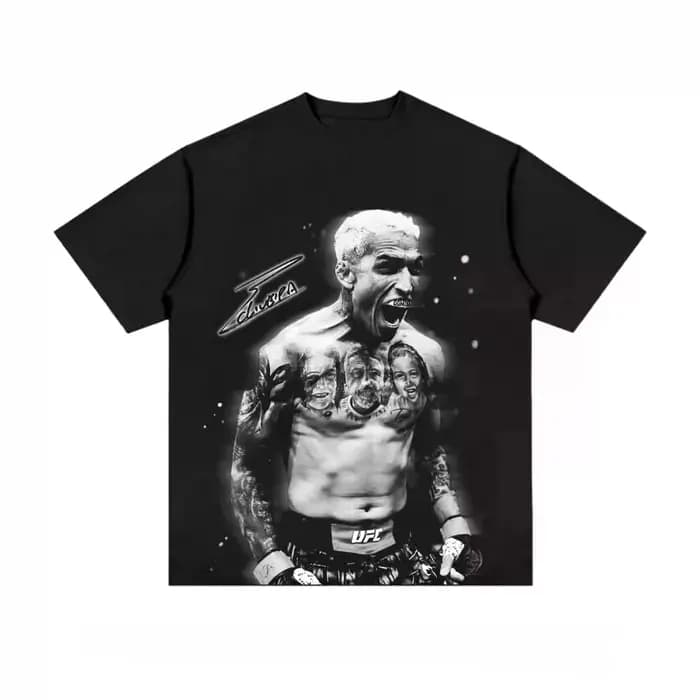 T-shirt Homme Charles Oliveira 2026 – Coupe Ample Confortable en Coton, Style Urbain Classique, Déco
