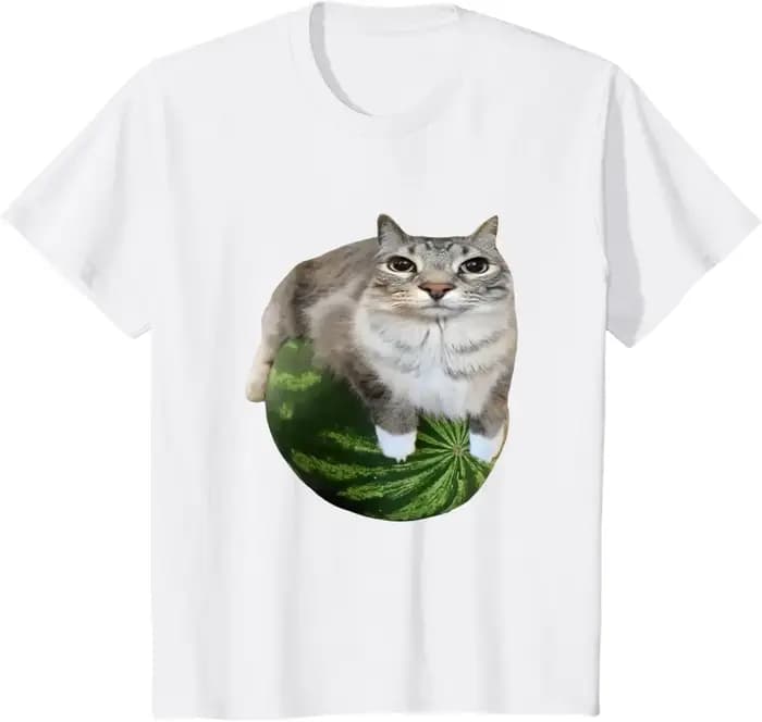 T-shirt avec imprimé pastèque et chat amusant. Ce