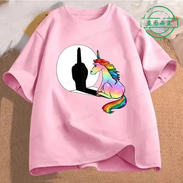 Graphique drôle licorne doigt moyen imprimé T-Shirt sarcasme ombre Streetwear hommes