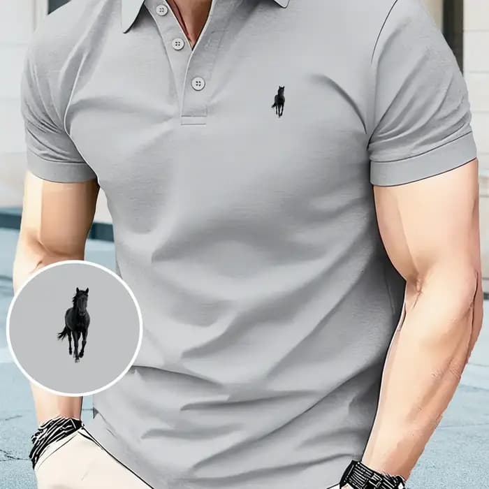 Polo noir pour homme à imprimé cheval
