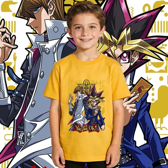 Yu Gi Oh Seto x Yugi T-shirt en coton imprimé anime pour garçons et filles, haut décontracté doux et respirant pour enfants