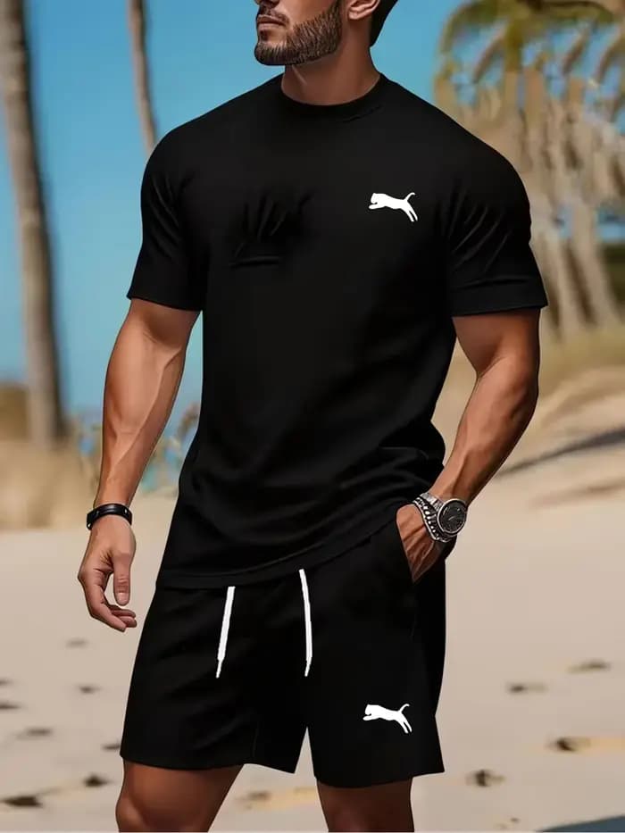 Ensemble 2 pièces tendance pour homme : T-shirt à manches courtes et short – Style européen et américain