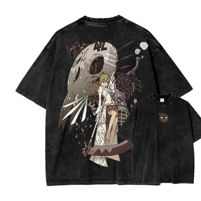 T-shirt délavé pour les fans de l'anime Soul Eater, grande taille, vêtements unisexes pour toute l'a