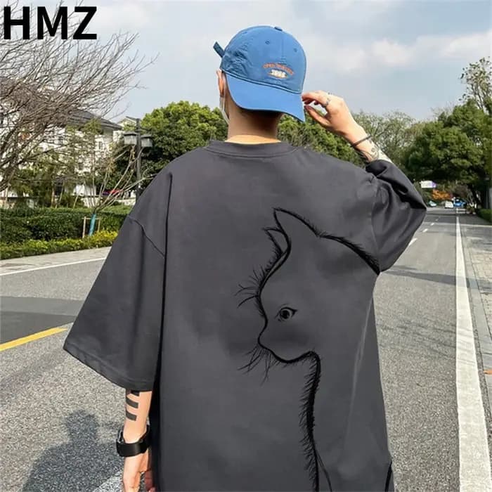 T-shirt imprimé chat de dessin animé pour homme
