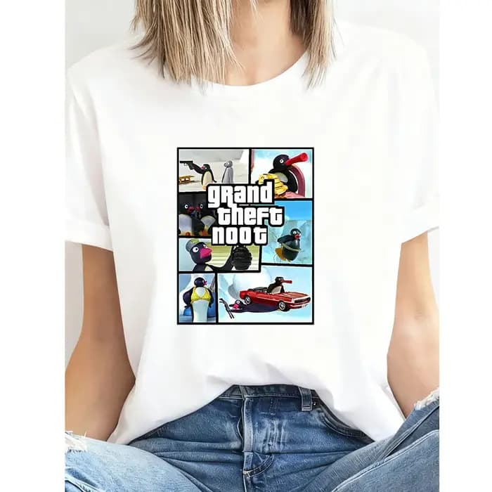 Grands Theft Noot Pingu Penguins GTA Summer Woman Man Casual Breathable Printed T-shirt fashion streetwear O-neck S-3XL Tops