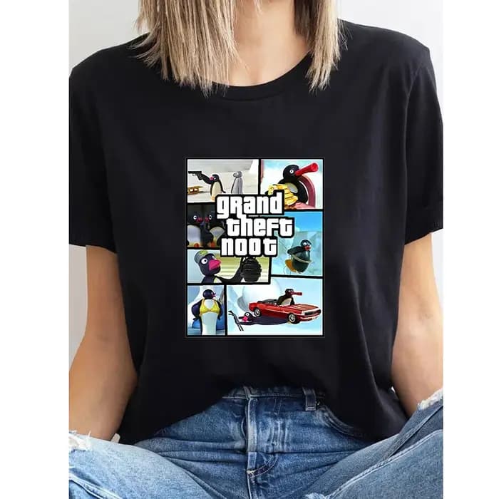 Grands Theft Noot Pingu Penguins GTA Summer Woman Man Casual Breathable Printed T-shirt fashion streetwear O-neck S-3XL Tops