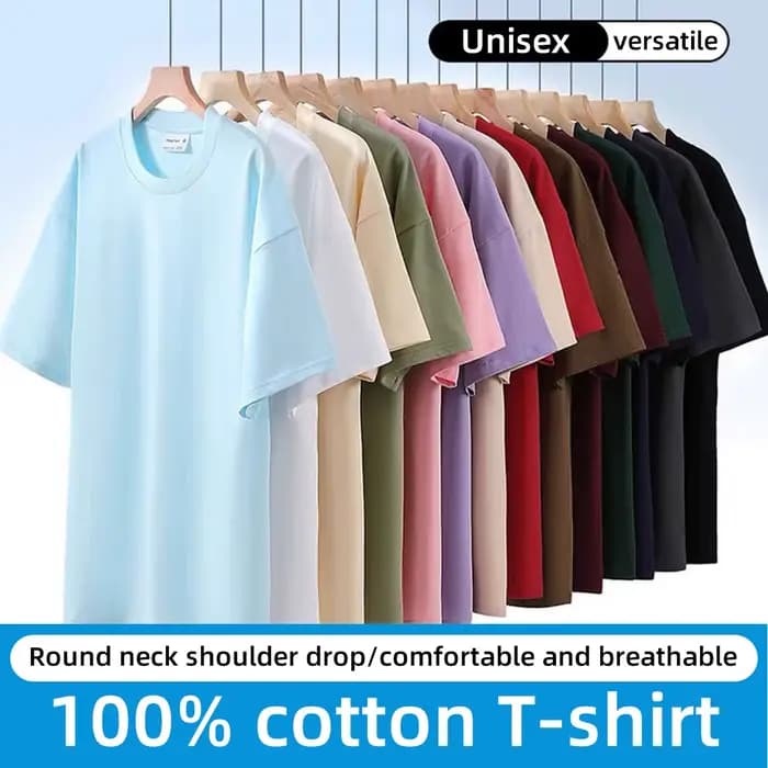 T-shirt 100% pur coton avec col rond et design épaules tombantes pour hommes et femmes