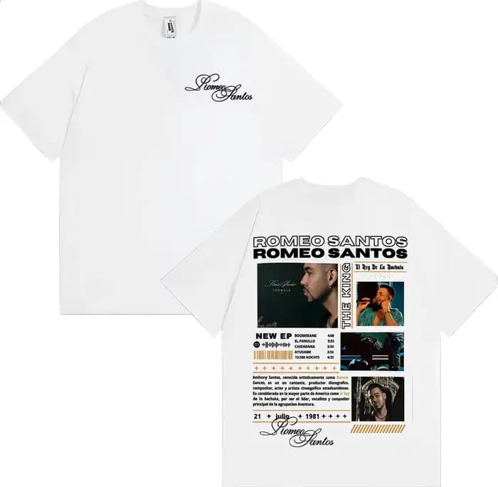 Rappeur Romeo Santos le roi Tormula Tour 2025 T-shirts graphiques vêtements pour hommes mode Hip Hop col rond coton