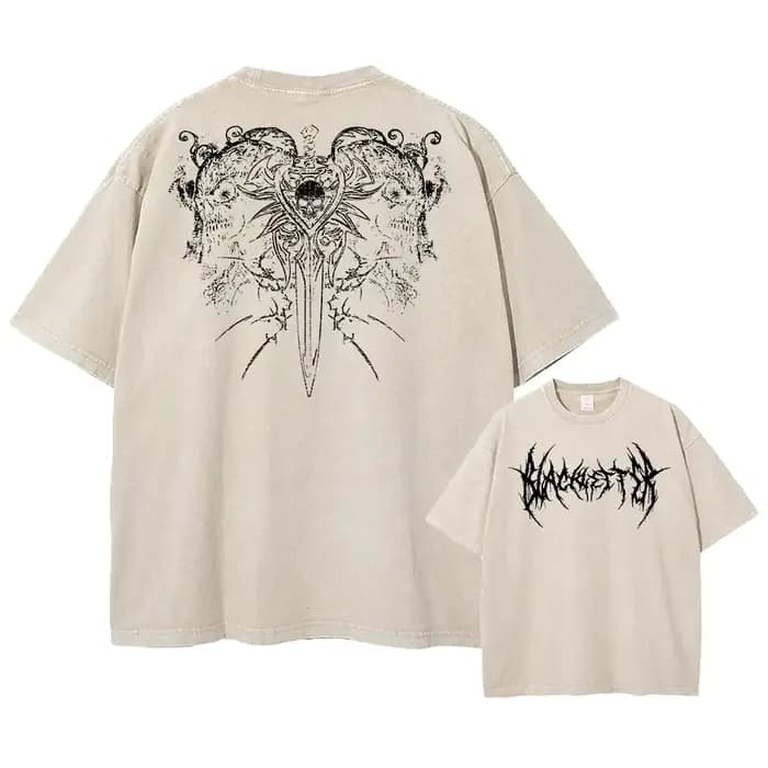 T-shirt vintage pour homme Y2k avec motif crâne et épée