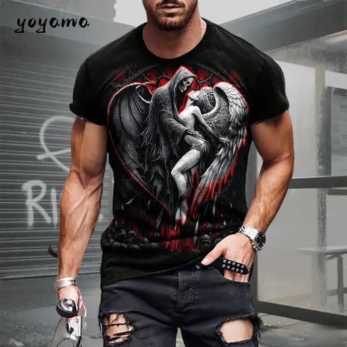 T-shirt pour homme avec motif crâne imprimé en 3D. Vêtements d'été rétro décontractés et sportifs à