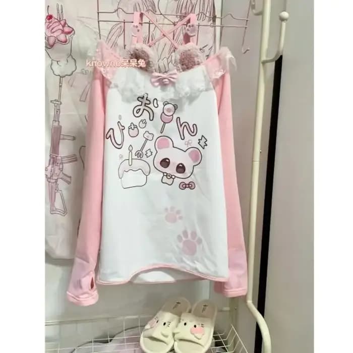 T-shirt imprimé Anime Kawaii Arcane pour femme, nouvelle collection automne, rose, à manches longues