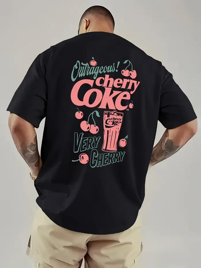 T-shirt Homme Été 2026 Imprimé Cerise et Café – Style Décontracté et Tendance