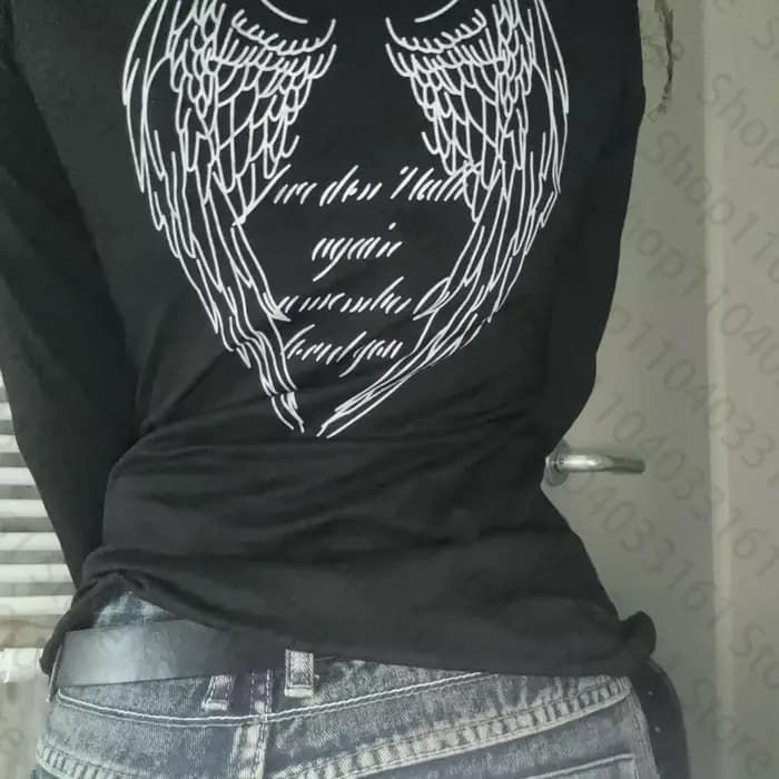T-shirt manches longues femme Y2K Streetwear Vintage Harajuku gothique Hip Hop Emo fille lettre graphique imprimé Grunge haut