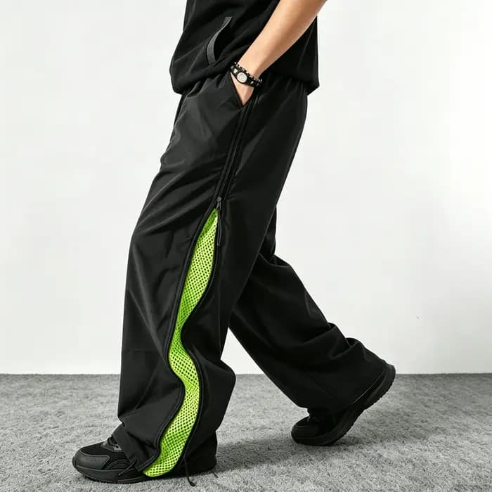 Pantalon de jogging pour homme avec fermeture éclair latérale, maille respirante, style parachute américain, pantalon de sport d'extérieur, pantalon hip-hop jeune homme, style streetwear