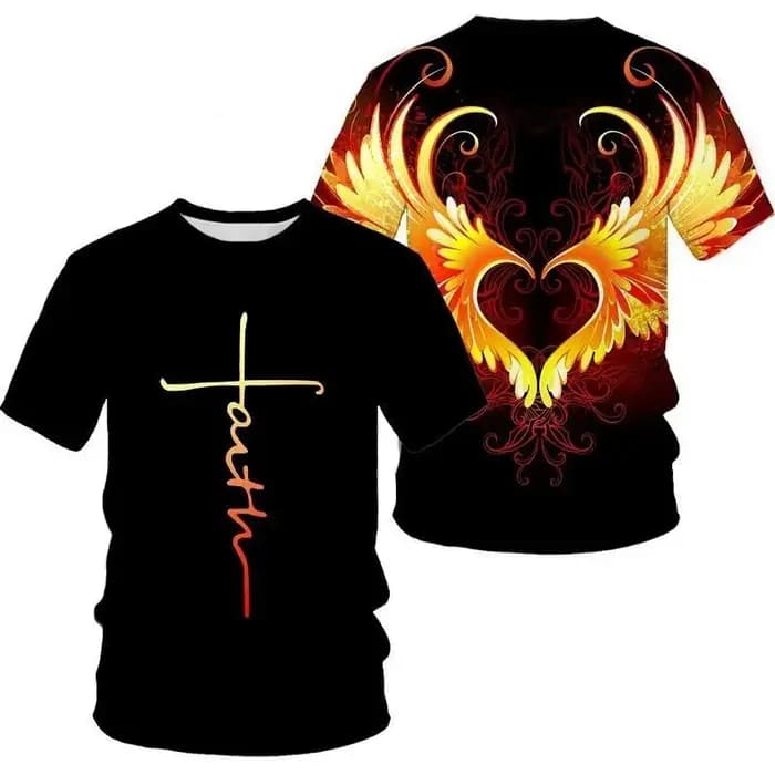Ailes d'ange croix 3D imprimé t-shirt hommes femmes mode Cool et amusant à manches courtes