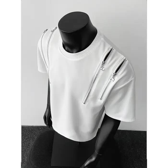 T-shirt Homme Col Rond avec Détail Zip Streetwear Tendance Style Urbain Hip Hop Décontracté Haut de Gamme Mode Graphique Coupe Slim