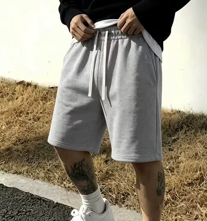 Shorts gris basiques simples pour hommes, couleur unie, coupe ample, cordon de serrage, taille élast