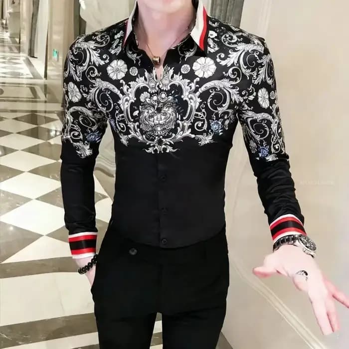 Chemise rétro à manches longues pour hommes