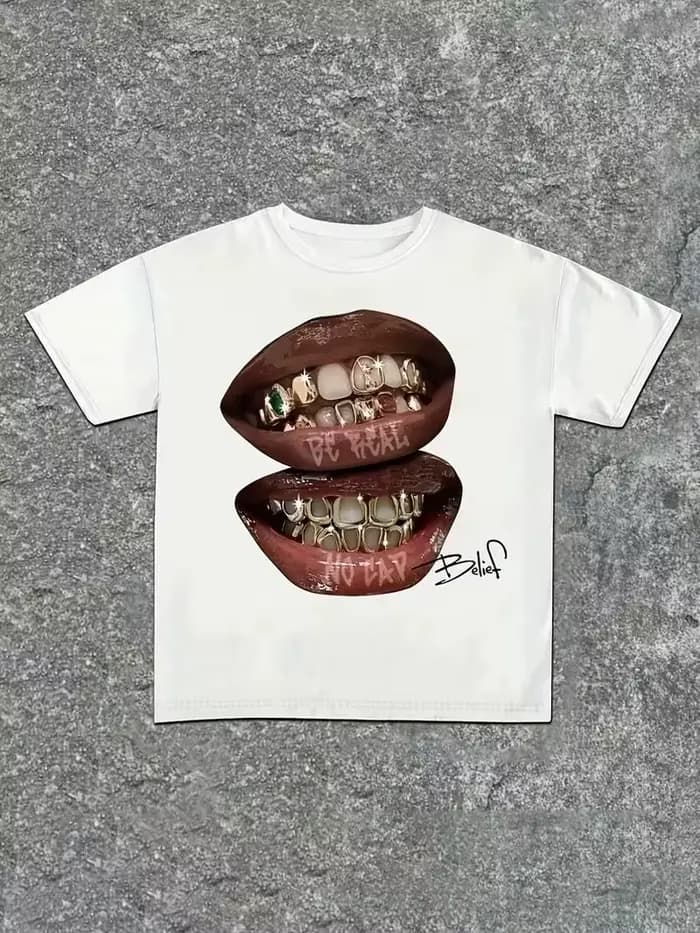 T-shirt Y2K High Street à imprimé bouche et lèvres volumineuses