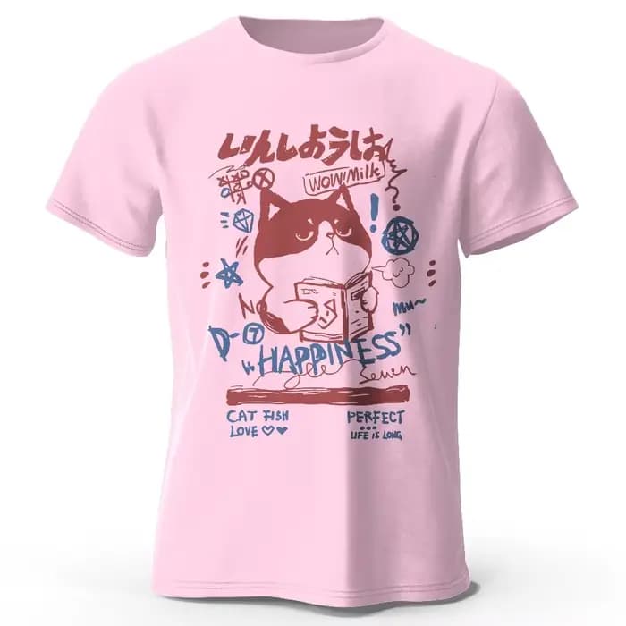 Kawaii Cat Doodle Harajuku imprimé 100% coton T-Shirt