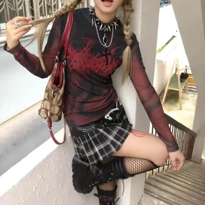 T-shirt imprimé esthétique grunge pour femme