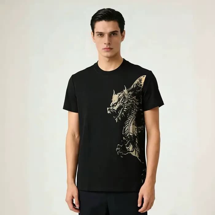 T-shirt homme Alex Plein en coton de luxe à col rond et manches courtes, orné de strass peints, styl