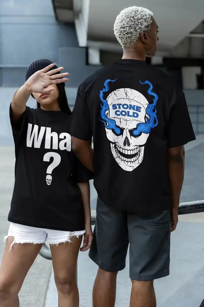 T-shirt pour homme Stone Cold Steve Austin Skull 3 16 pouces devant et derrière