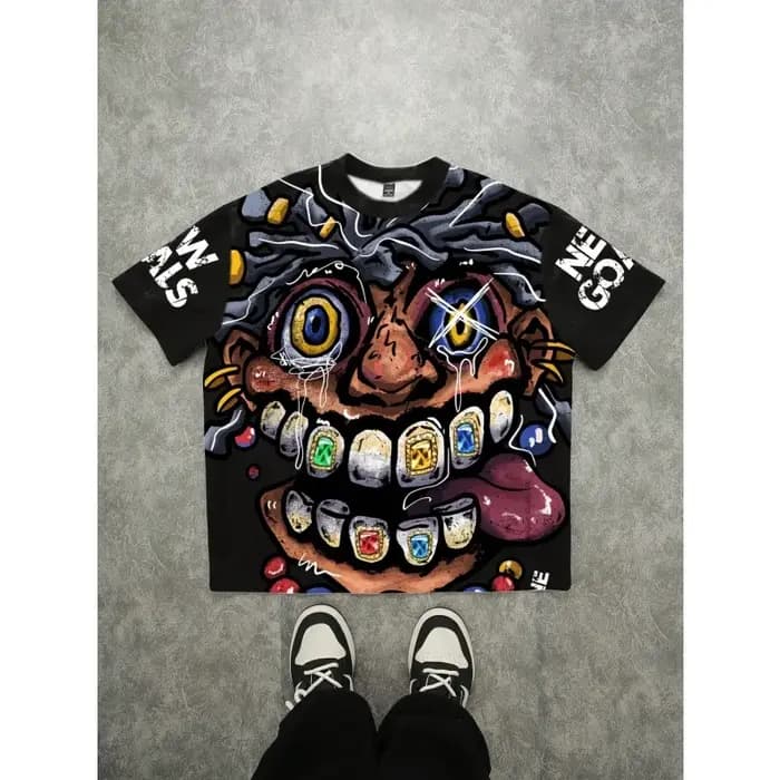 T-shirt à motif de dessin animé abstrait pour hommes