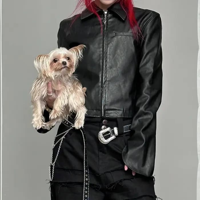 "Rock Music Player"-Veste en cuir avec panneau imprimé