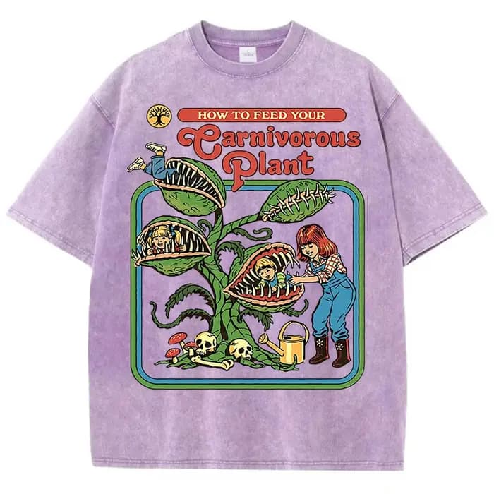 T-Shirts délavés à motif de plante pour hommes et femmes