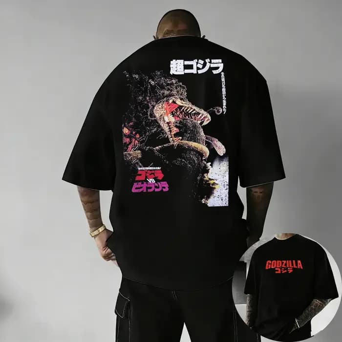 T-Shirt à manches courtes en coton imprimé Godzilla Vintage