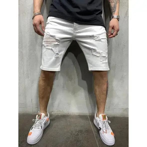 Short en jean déchiré à franges pour hommes