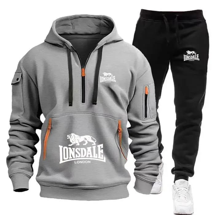 Nouvel ensemble de survêtement polaire LONSDALE automne-hiver 2026 pour homme : sweat à capuche avec poche kangourou et pantalon de sport deux pièces
