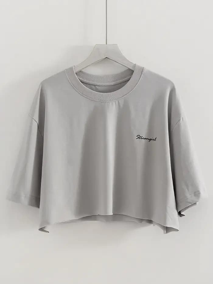 Blanc coton culture t-shirts pour femmes coupe ample été Sexy Baggy haut court t-shirt à manches cou