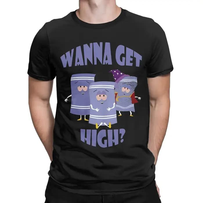 Souths parked Comedy Humorous Merch T-shirt pour hommes et femmes en pur coton imprimé Towelie Wanna Get High
