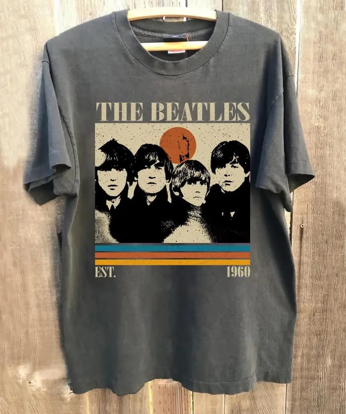 T-shirt de groupe de rock, chemise rétro des Beatles, T-shirt surdimensionné confortable de couleur