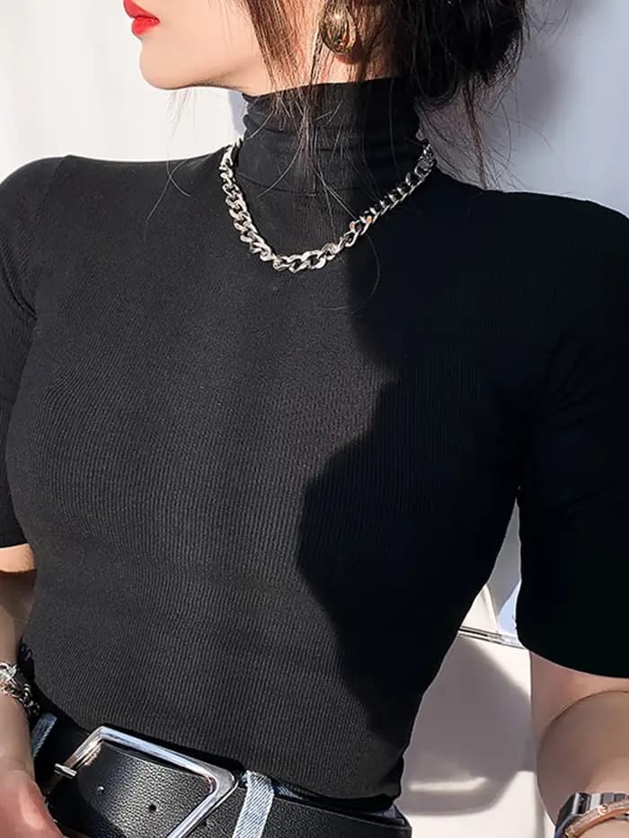 T-shirt col roulé manches courtes femme