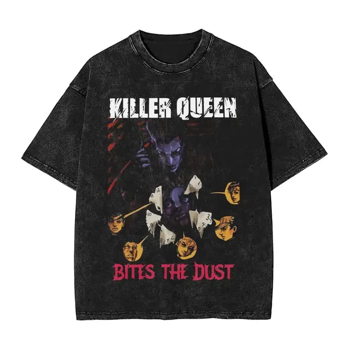 Anime Jojo's Bizarre Adventure Joseph Joestar Kira Killer T-shirt Men Manga Vintage Tshirts Harajuku Washed Cotton T Shirt