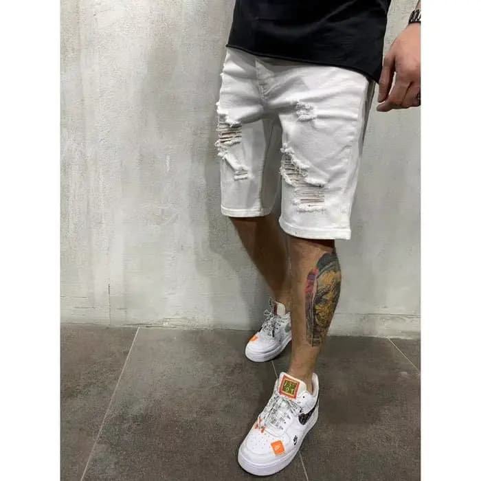 Short en jean déchiré à franges pour hommes