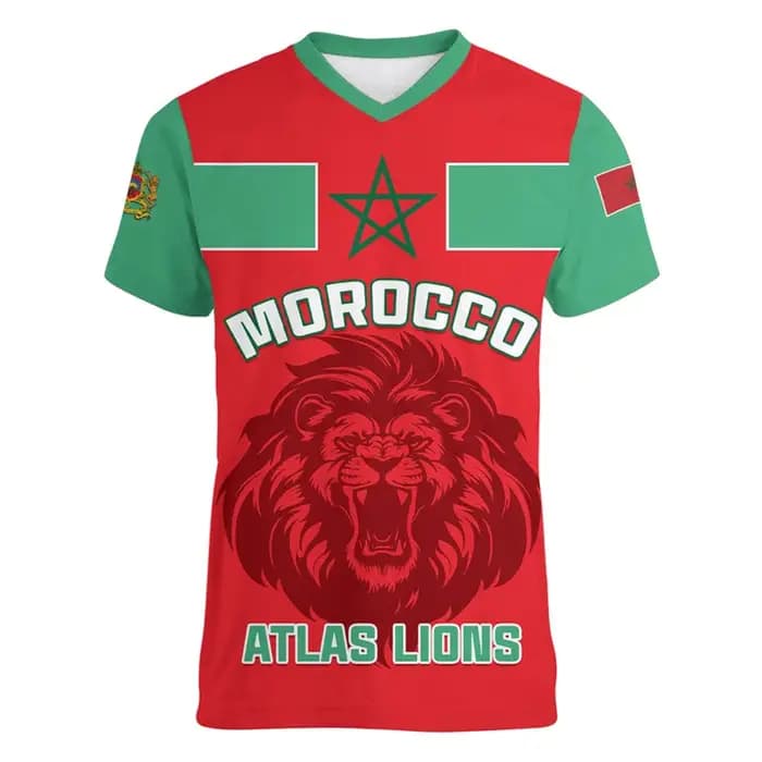 Maroc Football t-shirt pour hommes Cool 3d imprimé marocain sport col en V t-shirts hauts à manches courtes été