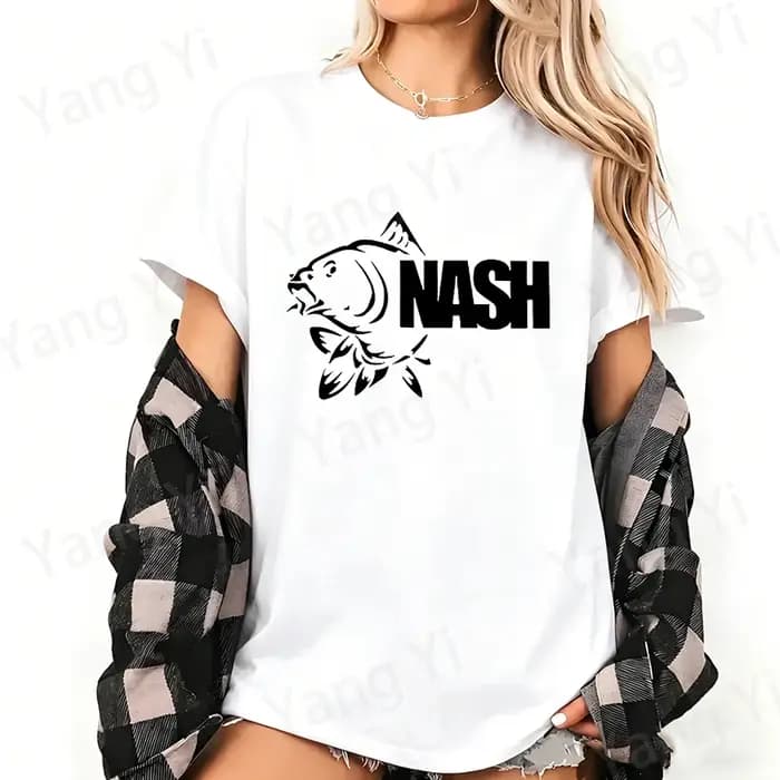 T-shirt unisexe décontracté à col rond en coton imprimé silhouette carpe