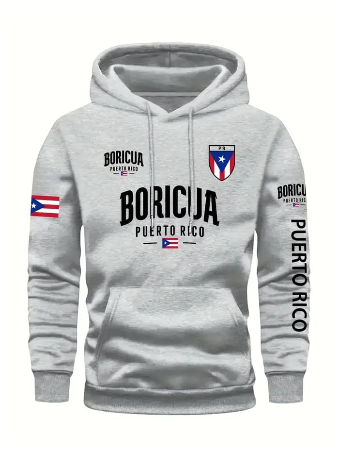 Sweat à capuche rouge pour homme « Boricua Puerto Rico » - Pull décontracté à manches longues avec cordon de serrage
