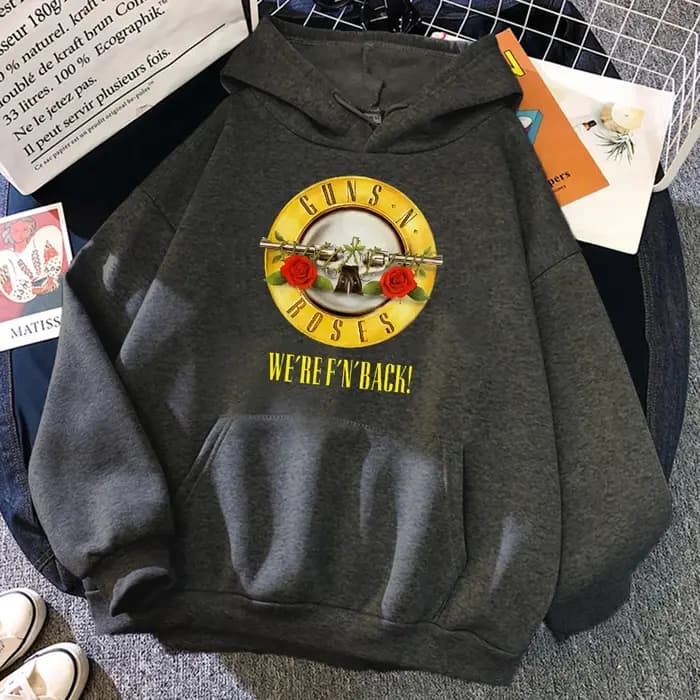Guns N' Roses We'Re Back sweat à capuche Style de rue rétro pour femmes col rond poche pull polaire