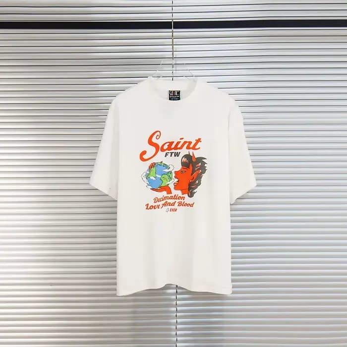 T-shirt Streetwear Lavé SAINT Homme Femme – Qualité Supérieure, Vintage, Manches Courtes, Imprimé Dé