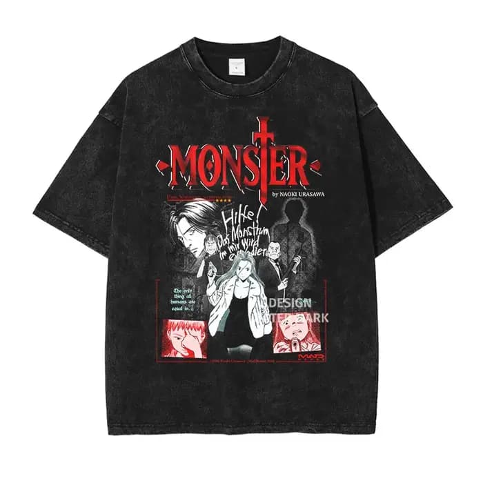 Anime monstre T-shirt Liebert Johan Vintage lavé hauts t-shirts Manga graphique à manches courtes T-